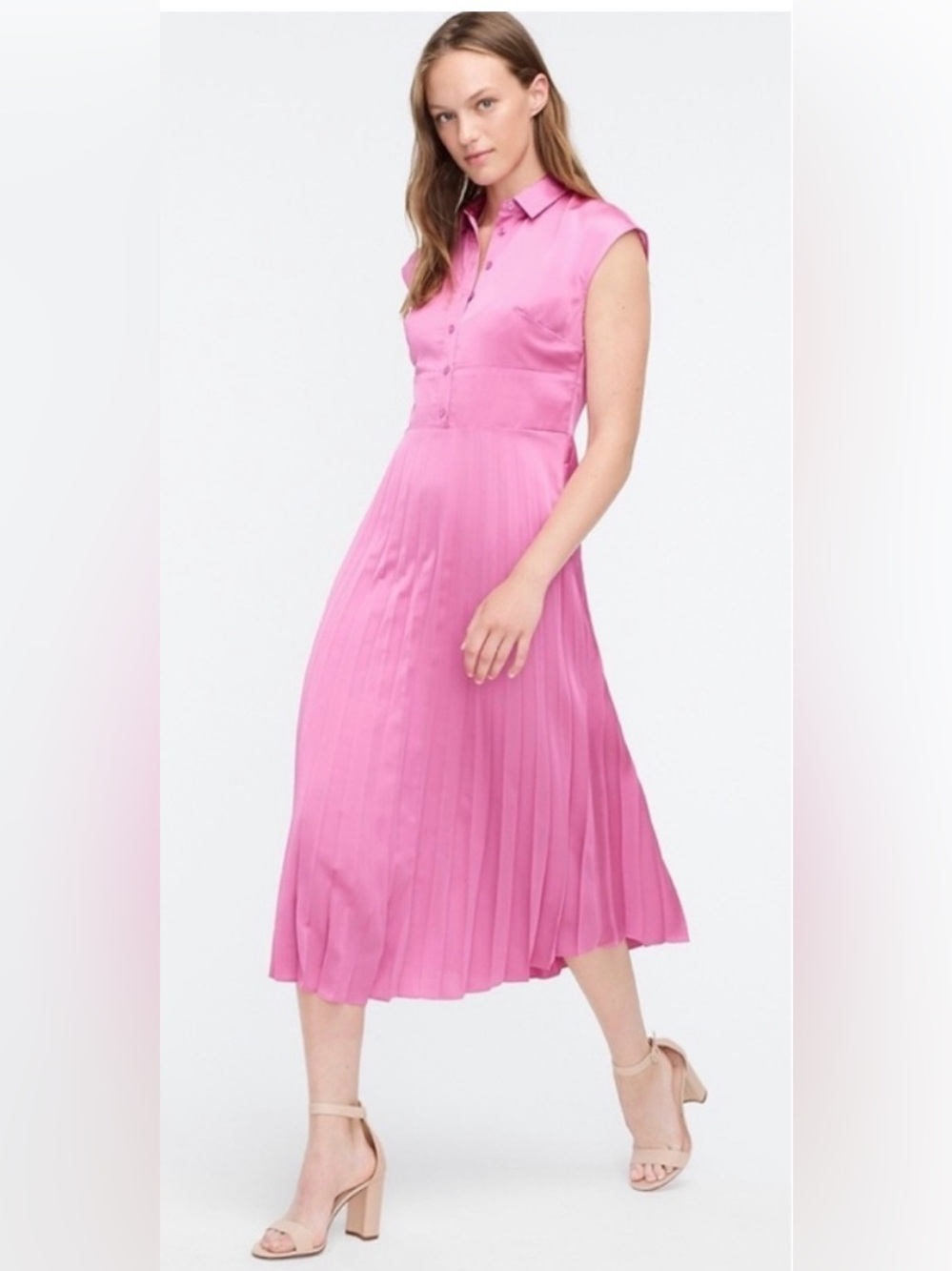 J crew midi pleated skirt shirt dress pink size 4 NWT. Style AC951